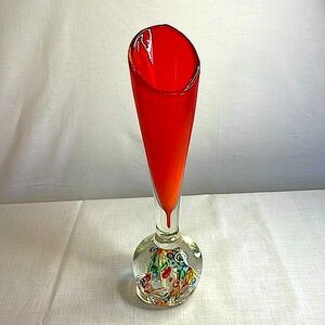 Vintage LENWILE ARDALT Orange Glass Vase Millefiori Paperweight